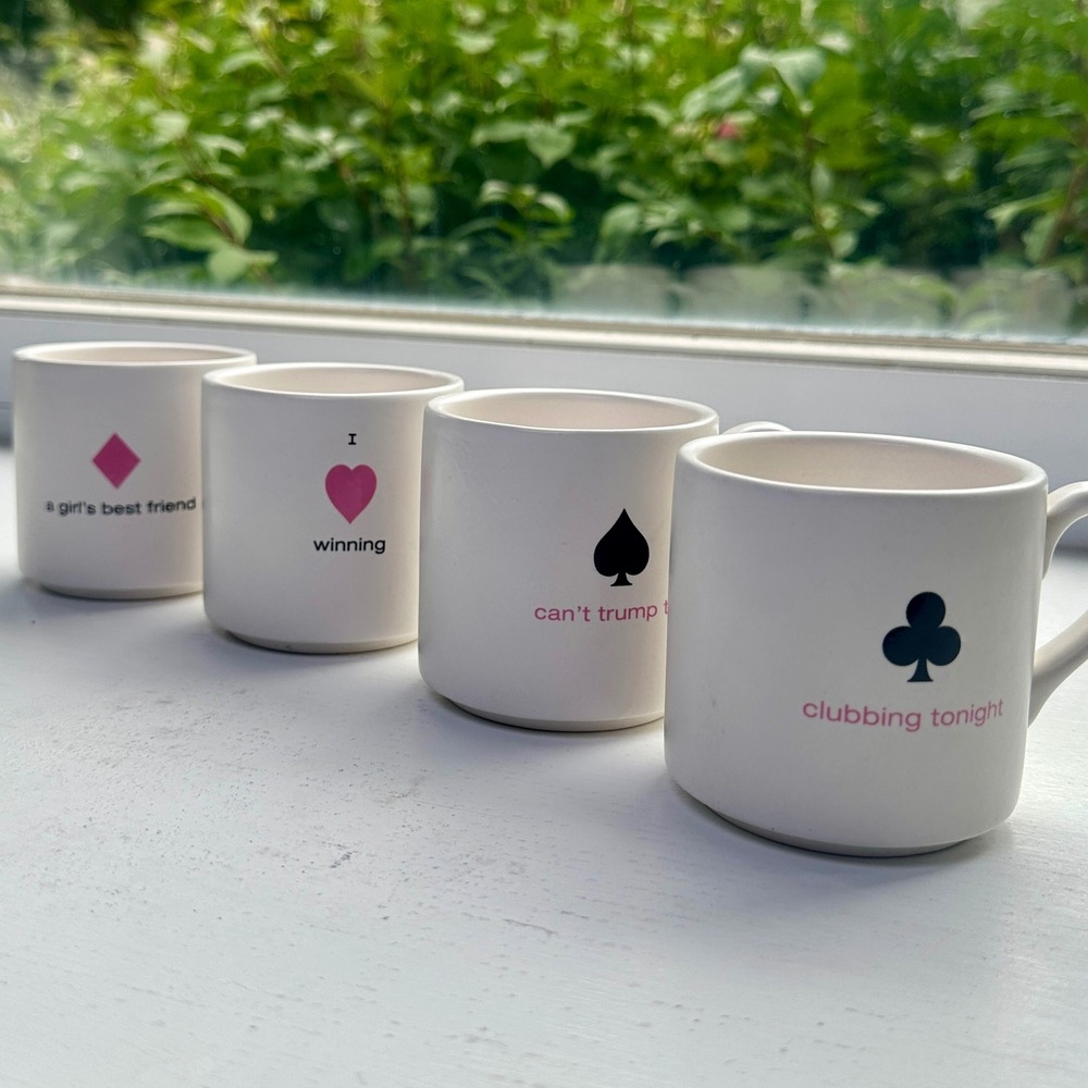 Hallmark Playing Card Suit Pun Ceramic Mug Set of 4 Heart Diamond Spade Club